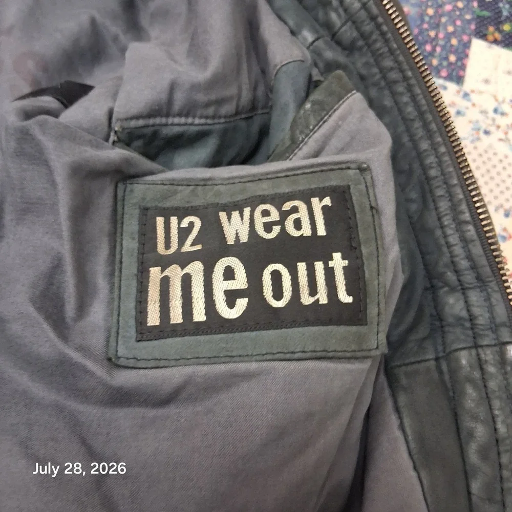 Vintage U2 Wear Me Out Leather Bomber Jacket Mens 40 M Blue Flight Aviator